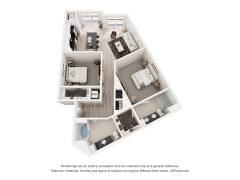 Floor plan for 2 beds, 2 baths, 1146 sqft